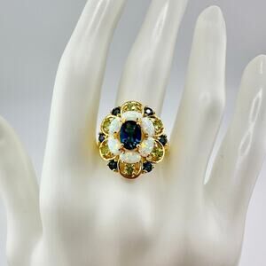 NWT 925 18K Gold Plated Lap Opal Swiss Blue Topaz Peridot PAJ Size 6 Ring